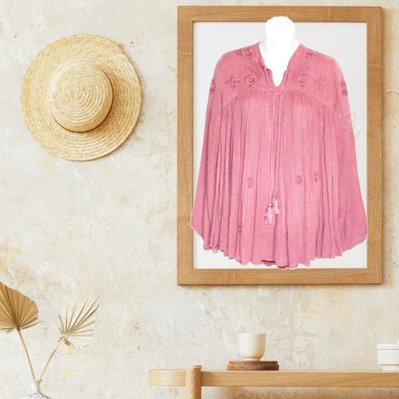 Rachel Zoe Embroidered Tunic Top Size M Peasant Blouse Flowy Boho Babydoll Shirt - Picture 1 of 13